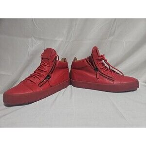 Giuseppe Zanotti Red Leather Zipper/Lace High Tops 43 US Size 10